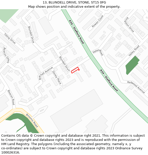 13, BLUNDELL DRIVE, STONE, ST15 0FG: Location map and indicative extent of plot