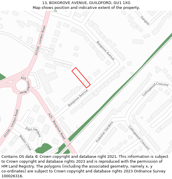 13, BOXGROVE AVENUE, GUILDFORD, GU1 1XG: Location map and indicative extent of plot