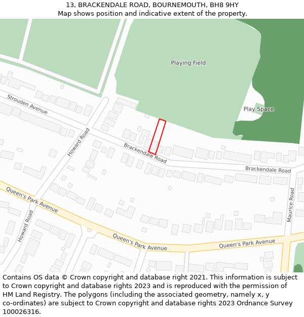 13, BRACKENDALE ROAD, BOURNEMOUTH, BH8 9HY: Location map and indicative extent of plot