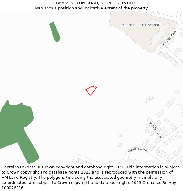 13, BRASSINGTON ROAD, STONE, ST15 0FU: Location map and indicative extent of plot