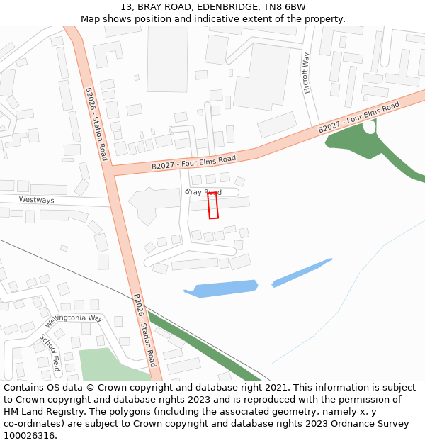 13, BRAY ROAD, EDENBRIDGE, TN8 6BW: Location map and indicative extent of plot
