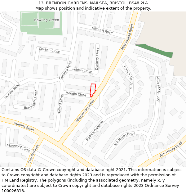13, BRENDON GARDENS, NAILSEA, BRISTOL, BS48 2LA: Location map and indicative extent of plot