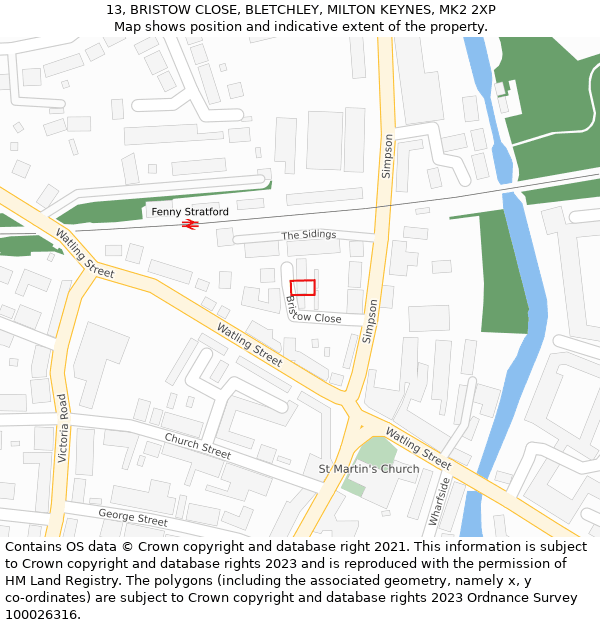 13, BRISTOW CLOSE, BLETCHLEY, MILTON KEYNES, MK2 2XP: Location map and indicative extent of plot