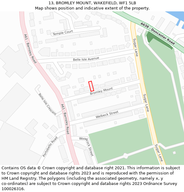 13, BROMLEY MOUNT, WAKEFIELD, WF1 5LB: Location map and indicative extent of plot