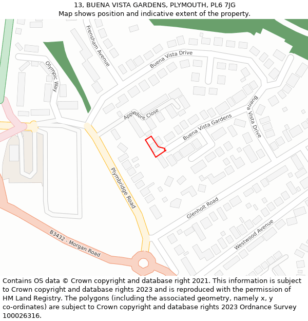13, BUENA VISTA GARDENS, PLYMOUTH, PL6 7JG: Location map and indicative extent of plot