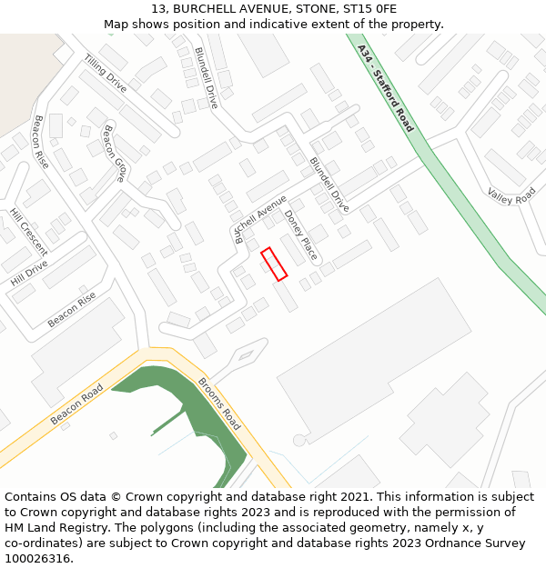 13, BURCHELL AVENUE, STONE, ST15 0FE: Location map and indicative extent of plot