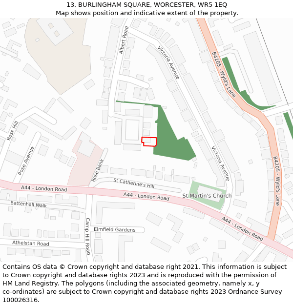 13, BURLINGHAM SQUARE, WORCESTER, WR5 1EQ: Location map and indicative extent of plot