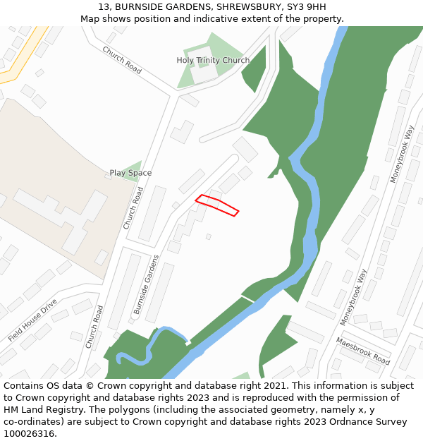 13, BURNSIDE GARDENS, SHREWSBURY, SY3 9HH: Location map and indicative extent of plot