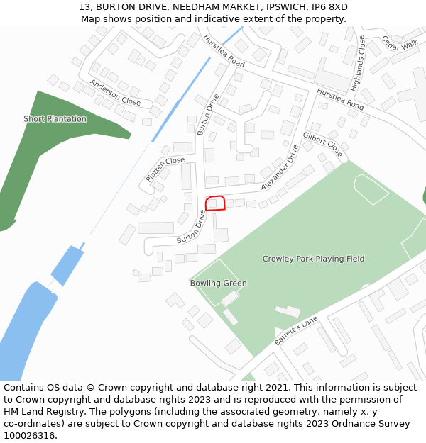 13, BURTON DRIVE, NEEDHAM MARKET, IPSWICH, IP6 8XD: Location map and indicative extent of plot