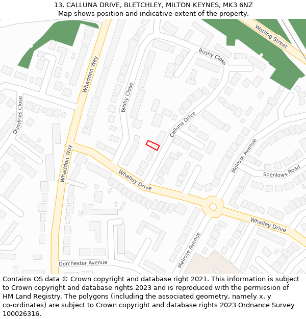 13, CALLUNA DRIVE, BLETCHLEY, MILTON KEYNES, MK3 6NZ: Location map and indicative extent of plot