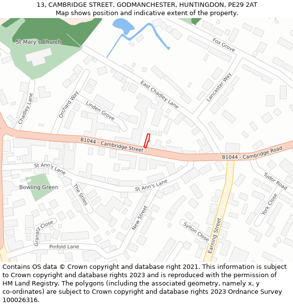 13, CAMBRIDGE STREET, GODMANCHESTER, HUNTINGDON, PE29 2AT: Location map and indicative extent of plot