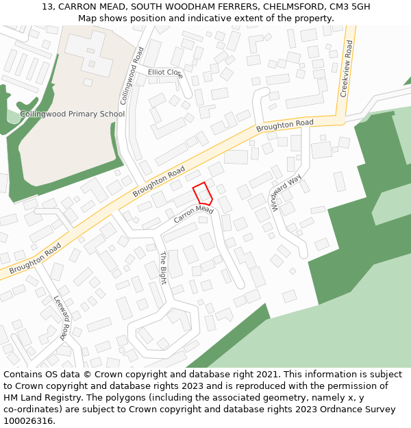 13, CARRON MEAD, SOUTH WOODHAM FERRERS, CHELMSFORD, CM3 5GH: Location map and indicative extent of plot