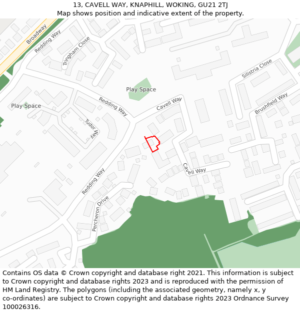 13, CAVELL WAY, KNAPHILL, WOKING, GU21 2TJ: Location map and indicative extent of plot