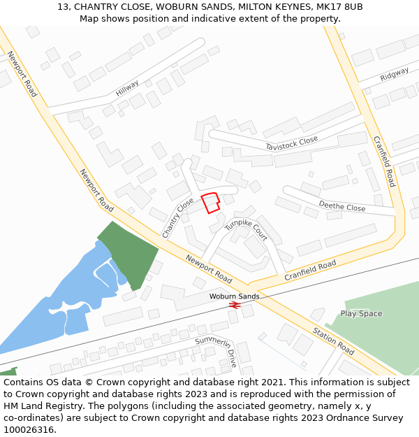 13, CHANTRY CLOSE, WOBURN SANDS, MILTON KEYNES, MK17 8UB: Location map and indicative extent of plot