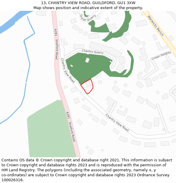 13, CHANTRY VIEW ROAD, GUILDFORD, GU1 3XW: Location map and indicative extent of plot