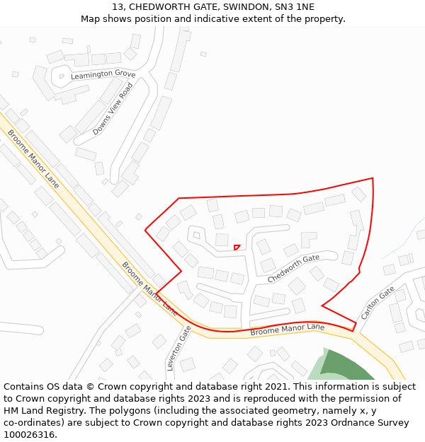 13, CHEDWORTH GATE, SWINDON, SN3 1NE: Location map and indicative extent of plot