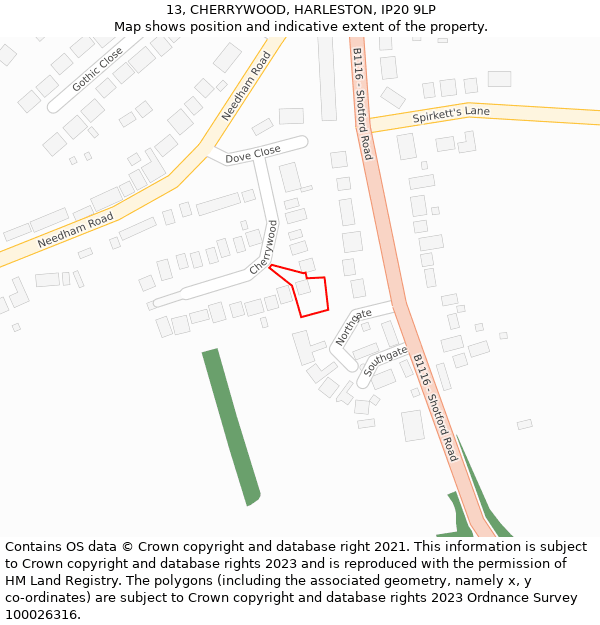 13, CHERRYWOOD, HARLESTON, IP20 9LP: Location map and indicative extent of plot