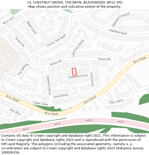 13, CHESTNUT GROVE, THE BRYN, BLACKWOOD, NP12 2PU: Location map and indicative extent of plot