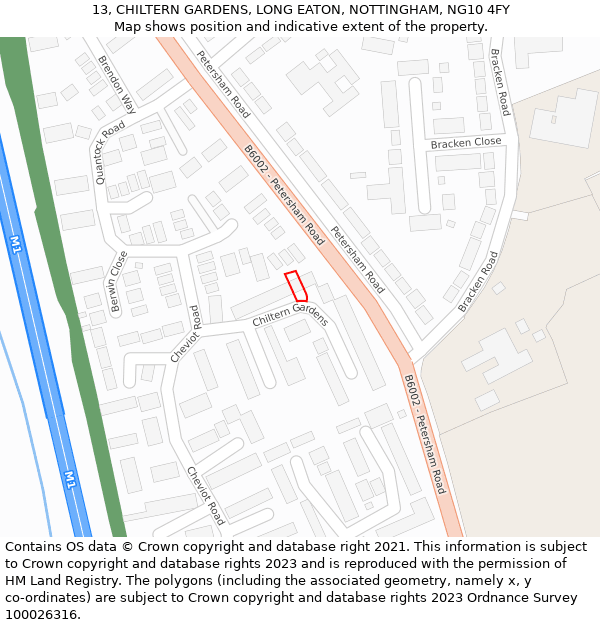 13, CHILTERN GARDENS, LONG EATON, NOTTINGHAM, NG10 4FY: Location map and indicative extent of plot