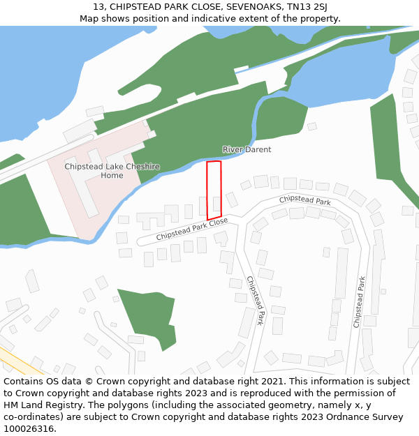 13, CHIPSTEAD PARK CLOSE, SEVENOAKS, TN13 2SJ: Location map and indicative extent of plot