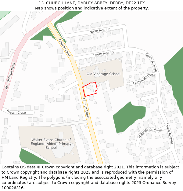 13, CHURCH LANE, DARLEY ABBEY, DERBY, DE22 1EX: Location map and indicative extent of plot