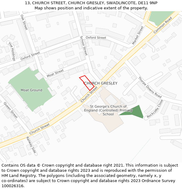 13, CHURCH STREET, CHURCH GRESLEY, SWADLINCOTE, DE11 9NP: Location map and indicative extent of plot