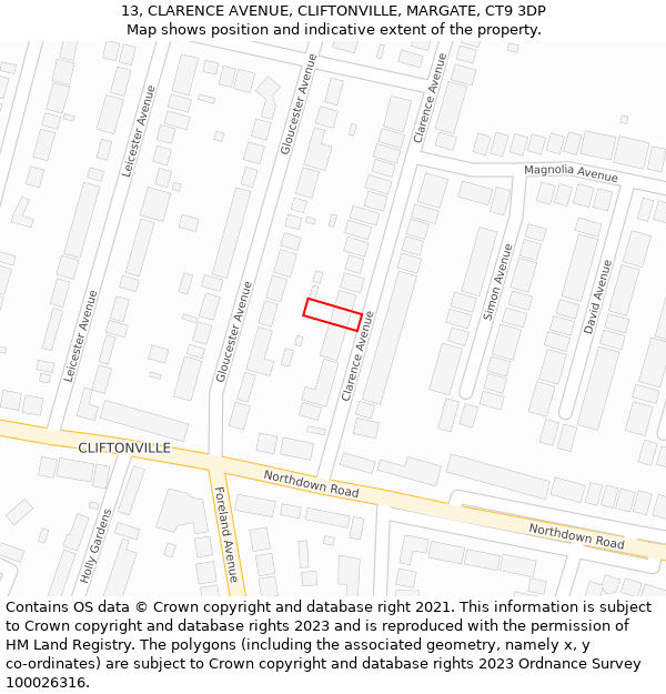 13, CLARENCE AVENUE, CLIFTONVILLE, MARGATE, CT9 3DP: Location map and indicative extent of plot