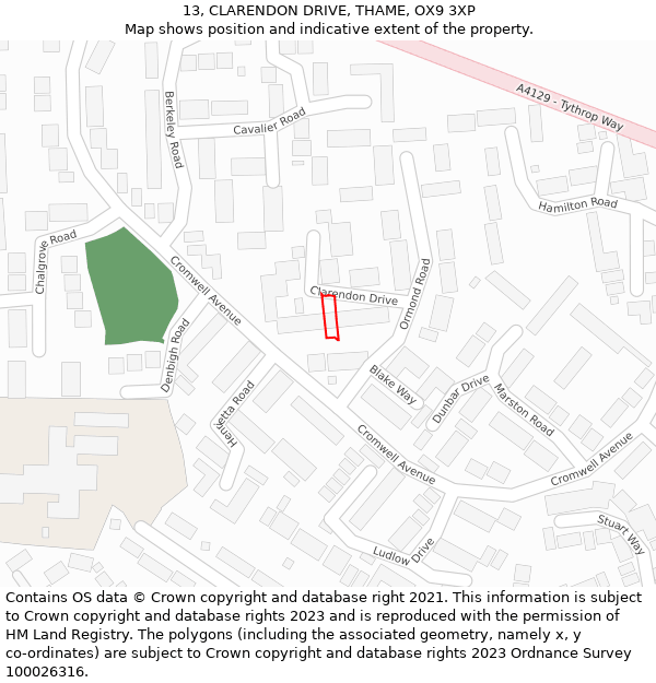 13, CLARENDON DRIVE, THAME, OX9 3XP: Location map and indicative extent of plot
