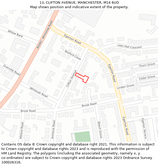 13, CLIFTON AVENUE, MANCHESTER, M14 6UD: Location map and indicative extent of plot