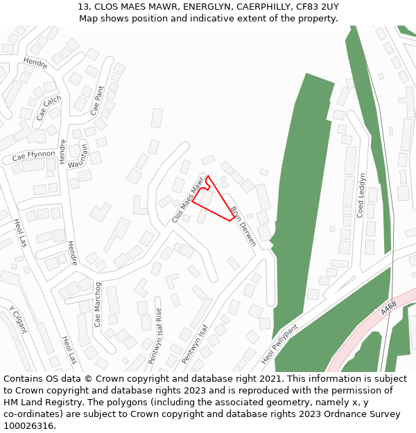 13, CLOS MAES MAWR, ENERGLYN, CAERPHILLY, CF83 2UY: Location map and indicative extent of plot