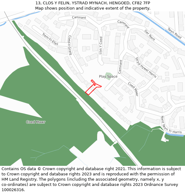13, CLOS Y FELIN, YSTRAD MYNACH, HENGOED, CF82 7FP: Location map and indicative extent of plot