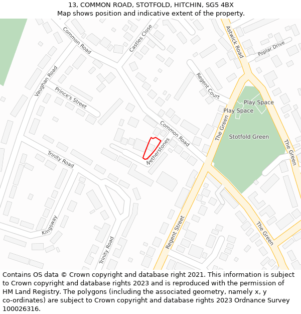 13, COMMON ROAD, STOTFOLD, HITCHIN, SG5 4BX: Location map and indicative extent of plot