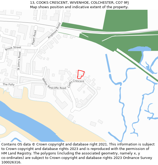 13, COOKS CRESCENT, WIVENHOE, COLCHESTER, CO7 9FJ: Location map and indicative extent of plot