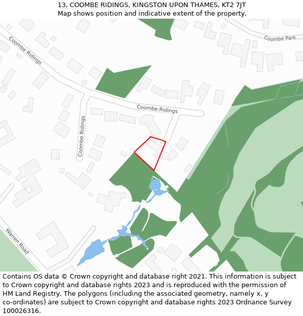 13, COOMBE RIDINGS, KINGSTON UPON THAMES, KT2 7JT: Location map and indicative extent of plot