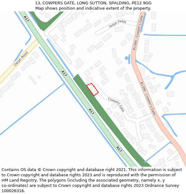 13, COWPERS GATE, LONG SUTTON, SPALDING, PE12 9GG: Location map and indicative extent of plot