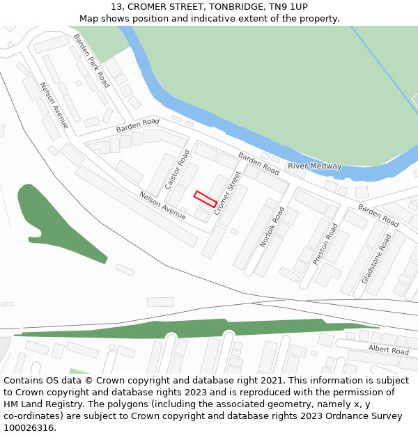13, CROMER STREET, TONBRIDGE, TN9 1UP: Location map and indicative extent of plot