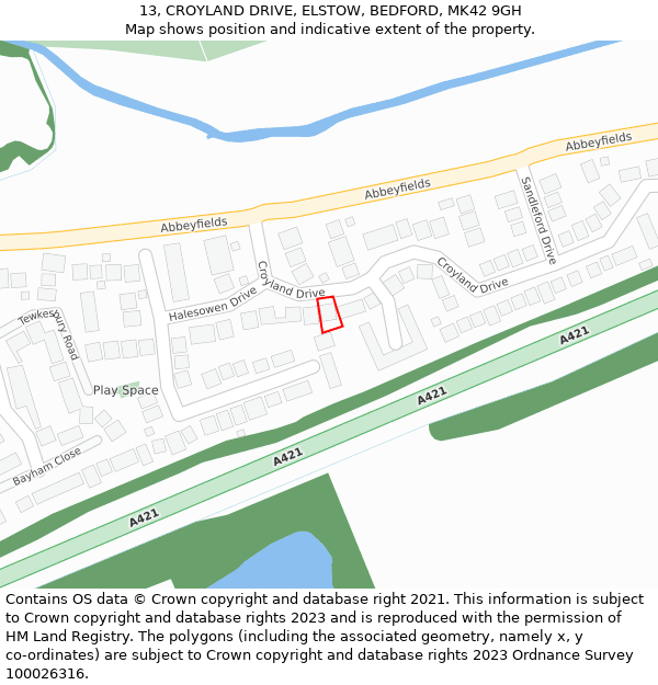 13, CROYLAND DRIVE, ELSTOW, BEDFORD, MK42 9GH: Location map and indicative extent of plot