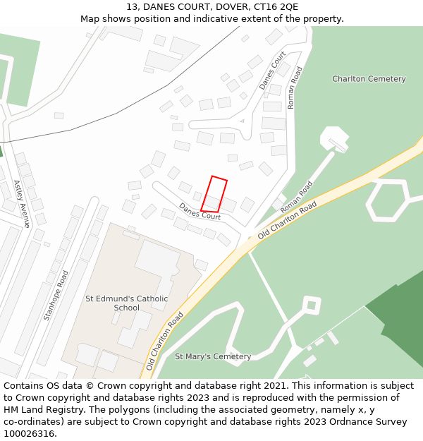 13, DANES COURT, DOVER, CT16 2QE: Location map and indicative extent of plot