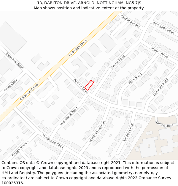 13, DARLTON DRIVE, ARNOLD, NOTTINGHAM, NG5 7JS: Location map and indicative extent of plot