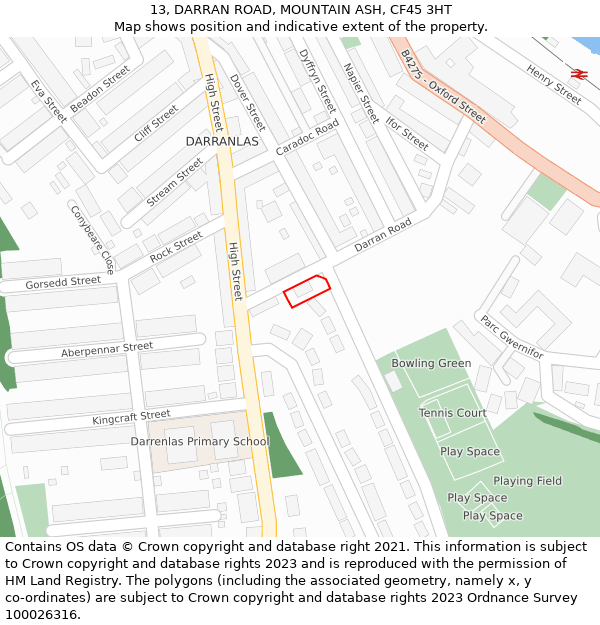 13, DARRAN ROAD, MOUNTAIN ASH, CF45 3HT: Location map and indicative extent of plot