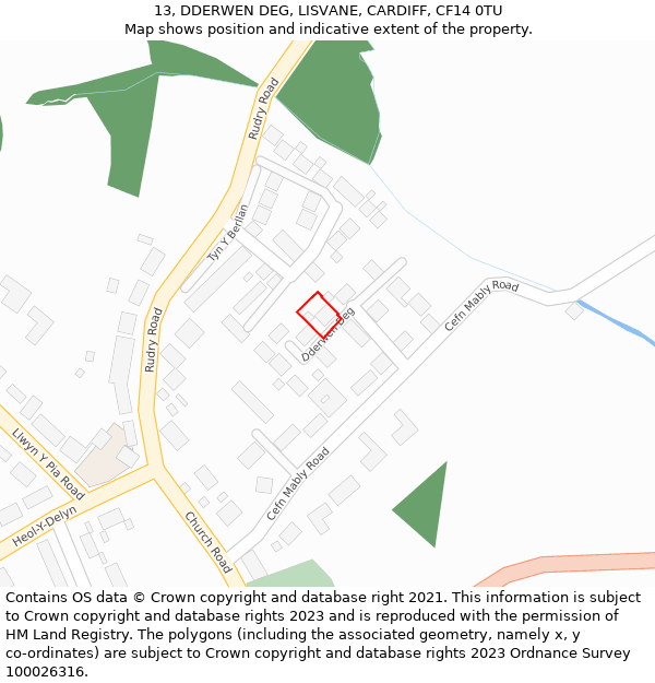 13, DDERWEN DEG, LISVANE, CARDIFF, CF14 0TU: Location map and indicative extent of plot