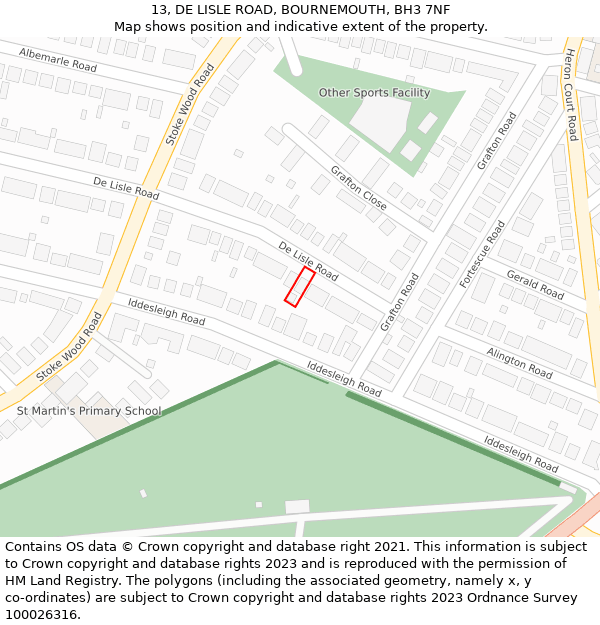 13, DE LISLE ROAD, BOURNEMOUTH, BH3 7NF: Location map and indicative extent of plot