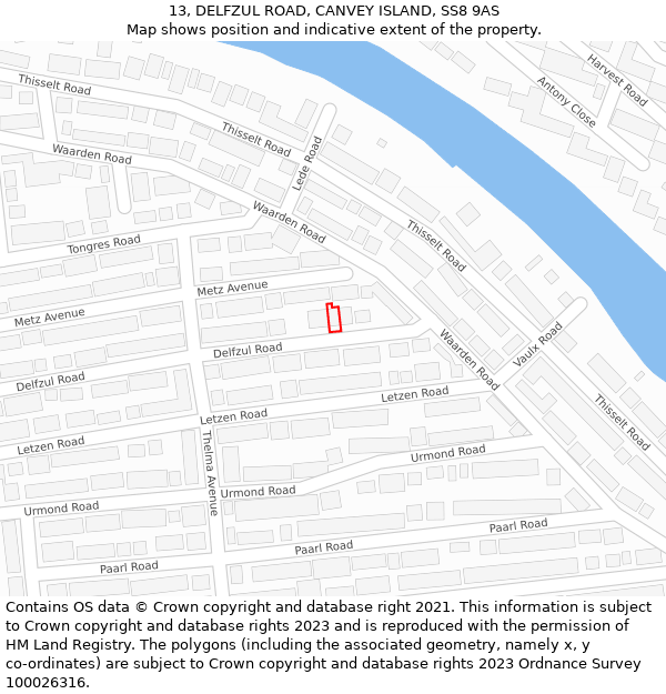 13, DELFZUL ROAD, CANVEY ISLAND, SS8 9AS: Location map and indicative extent of plot