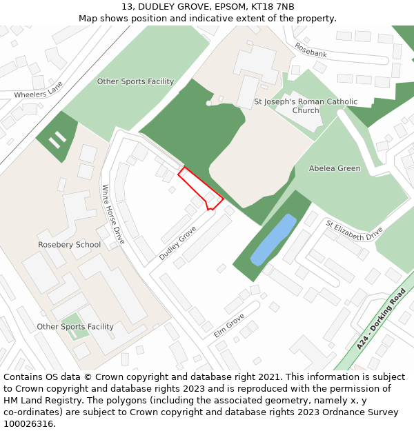 13, DUDLEY GROVE, EPSOM, KT18 7NB: Location map and indicative extent of plot