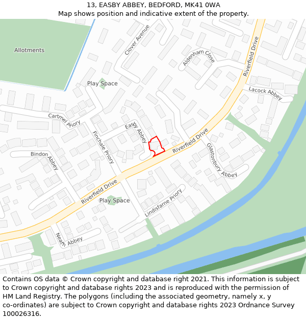 13, EASBY ABBEY, BEDFORD, MK41 0WA: Location map and indicative extent of plot