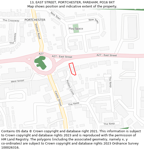 13, EAST STREET, PORTCHESTER, FAREHAM, PO16 9XT: Location map and indicative extent of plot