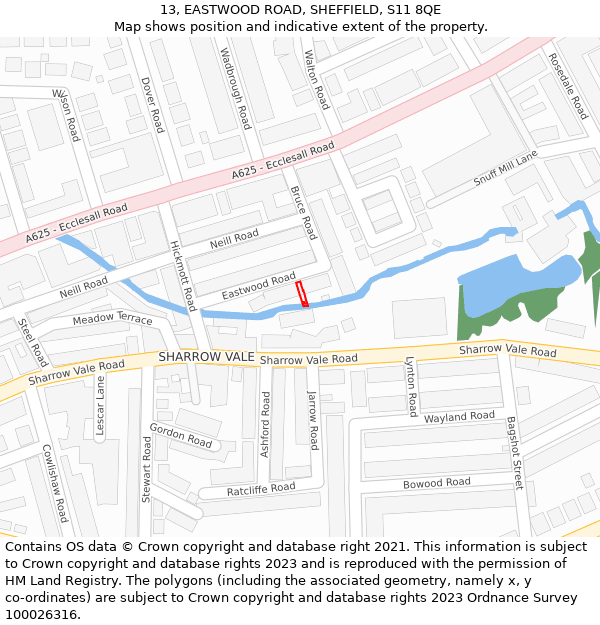 13, EASTWOOD ROAD, SHEFFIELD, S11 8QE: Location map and indicative extent of plot