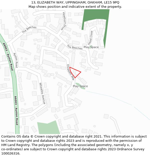 13, ELIZABETH WAY, UPPINGHAM, OAKHAM, LE15 9PQ: Location map and indicative extent of plot