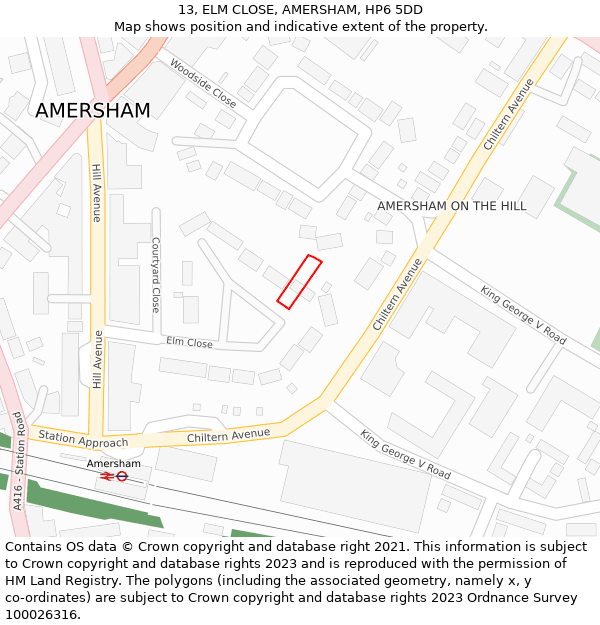 13, ELM CLOSE, AMERSHAM, HP6 5DD: Location map and indicative extent of plot