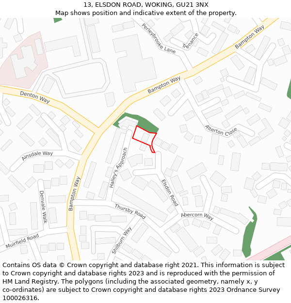 13, ELSDON ROAD, WOKING, GU21 3NX: Location map and indicative extent of plot